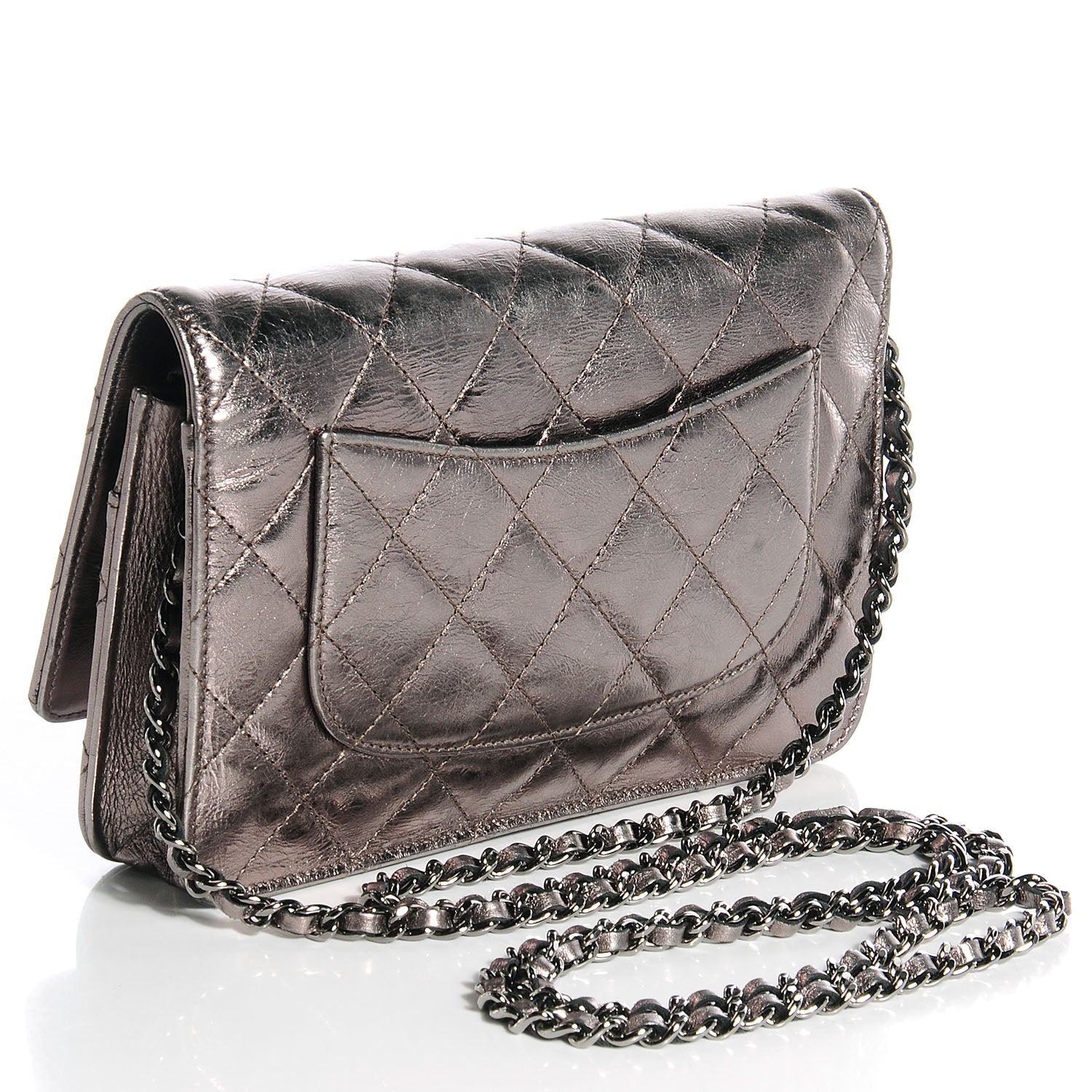 Chanel Aged Calfskin Quilted Reissue Wallet On Chain WOC Dark Silver 3 of 8