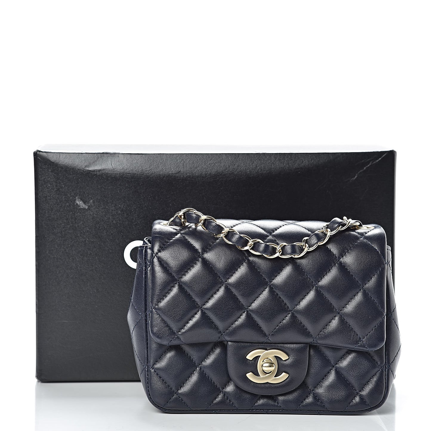 Lambskin Quilted Mini Square Flap Navy Blue