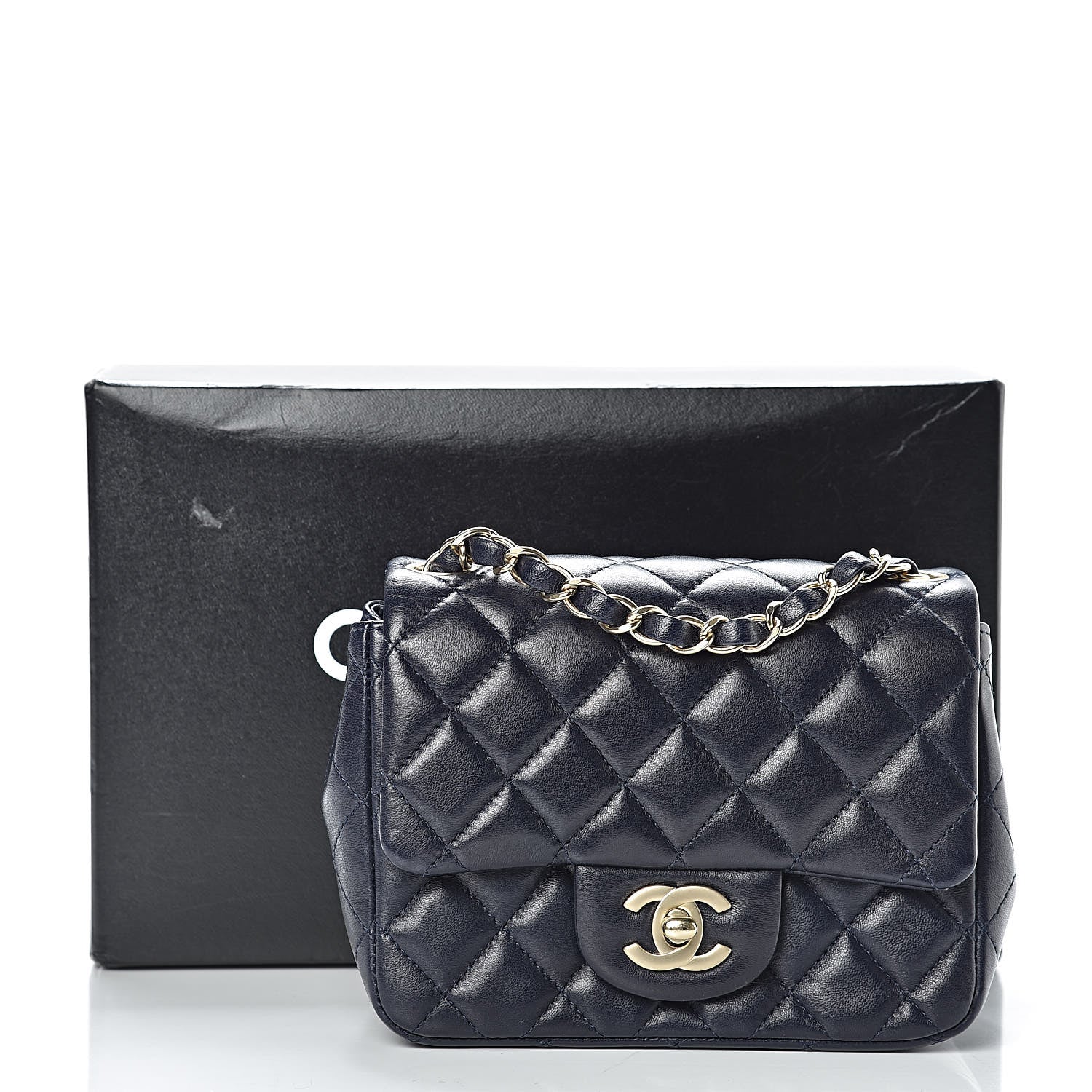 Chanel Lambskin Quilted Mini Square Flap Navy Blue 12 of 12