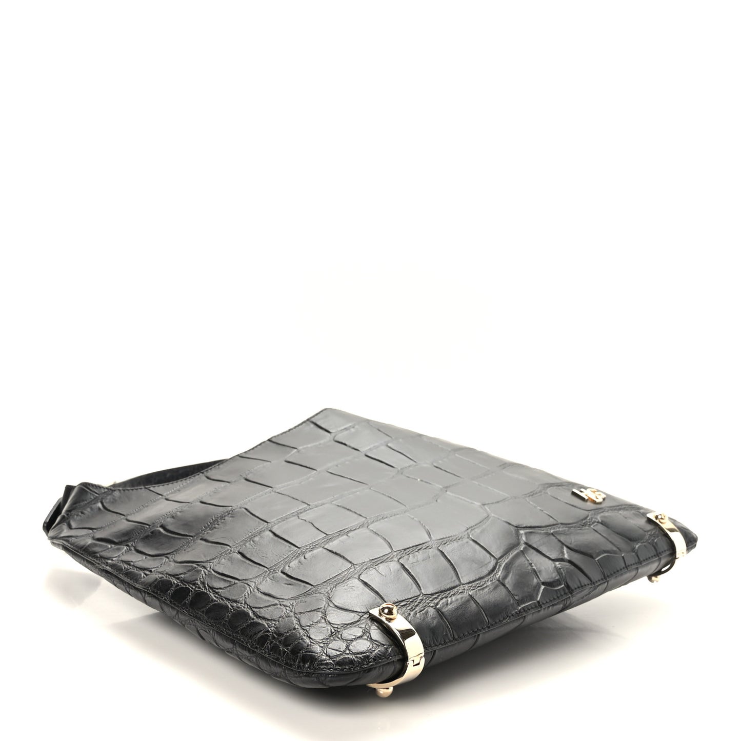 Calfskin Crocodile Embossed Small HDG Hobo Bag Black