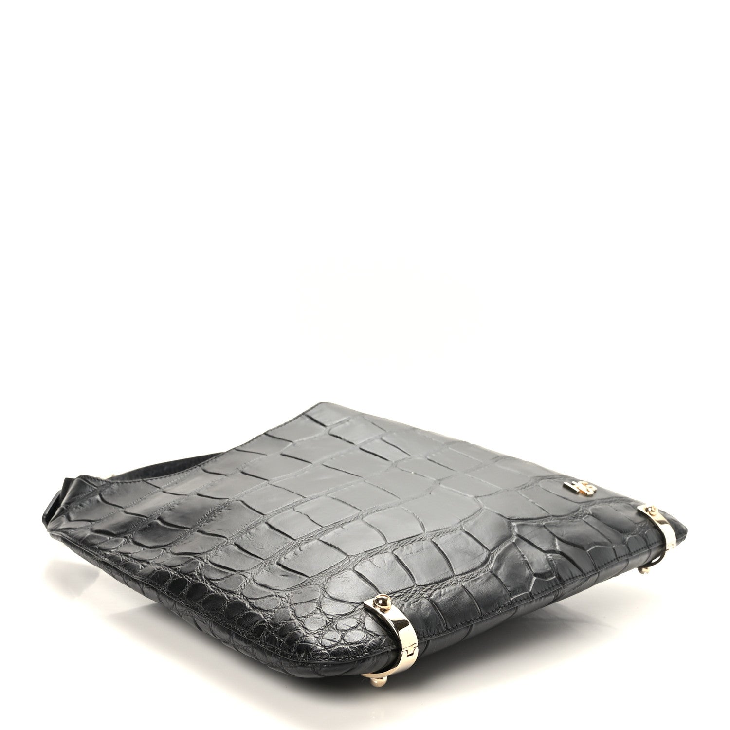 Givenchy Calfskin Crocodile Embossed Small HDG Hobo Bag Black 4 of 7