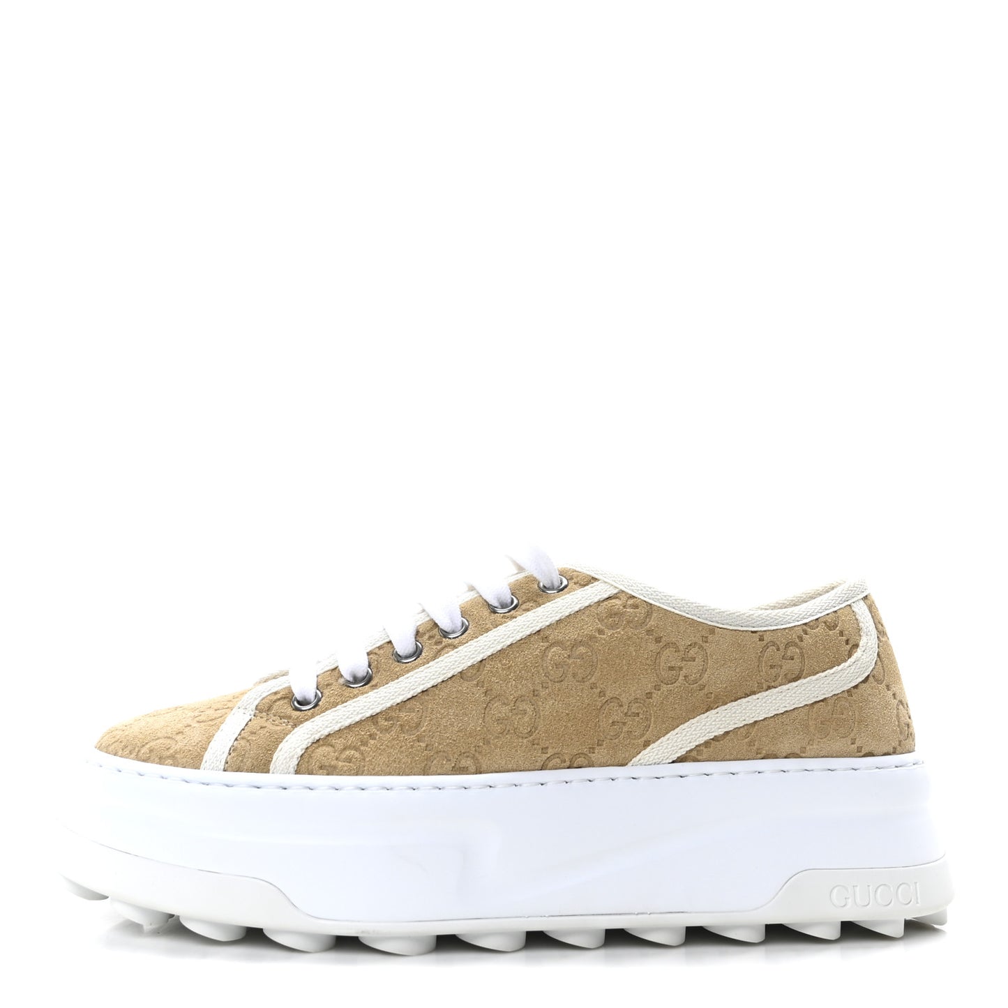 GG Monogram Suede Womens 1977 Tennis Platform 52mm Sneakers 37 Butterscotch Mystic White