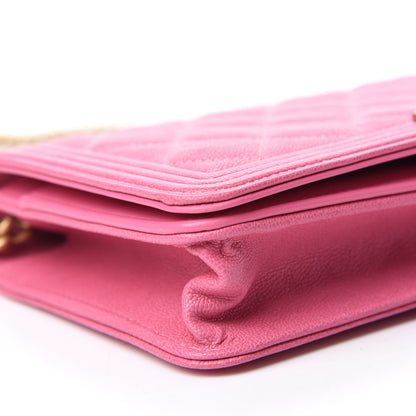 Chanel Caviar Quilted Boy Wallet On Chain WOC Pink 6 of 13