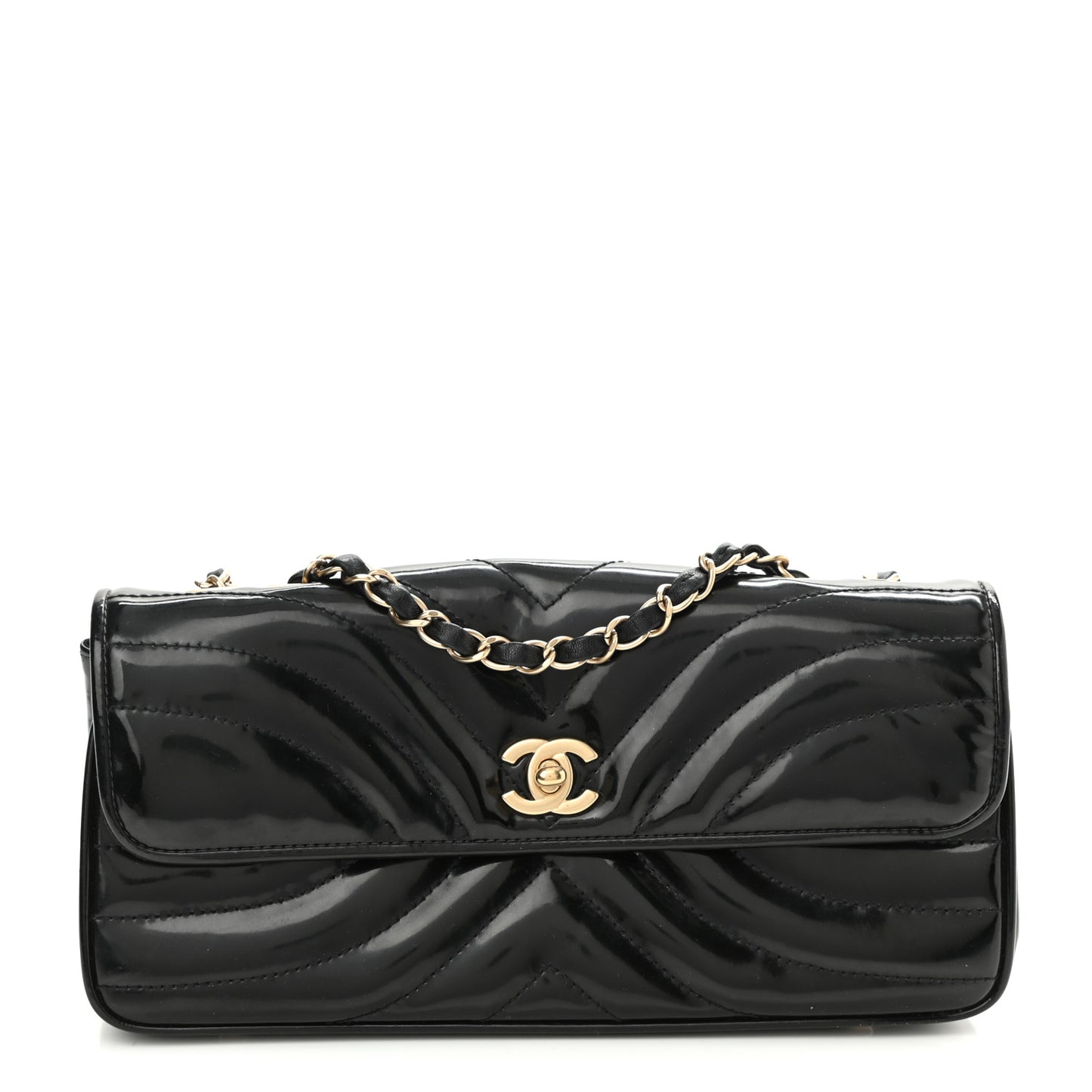Glazed Calfskin Scallop Quilted Single Flap Black