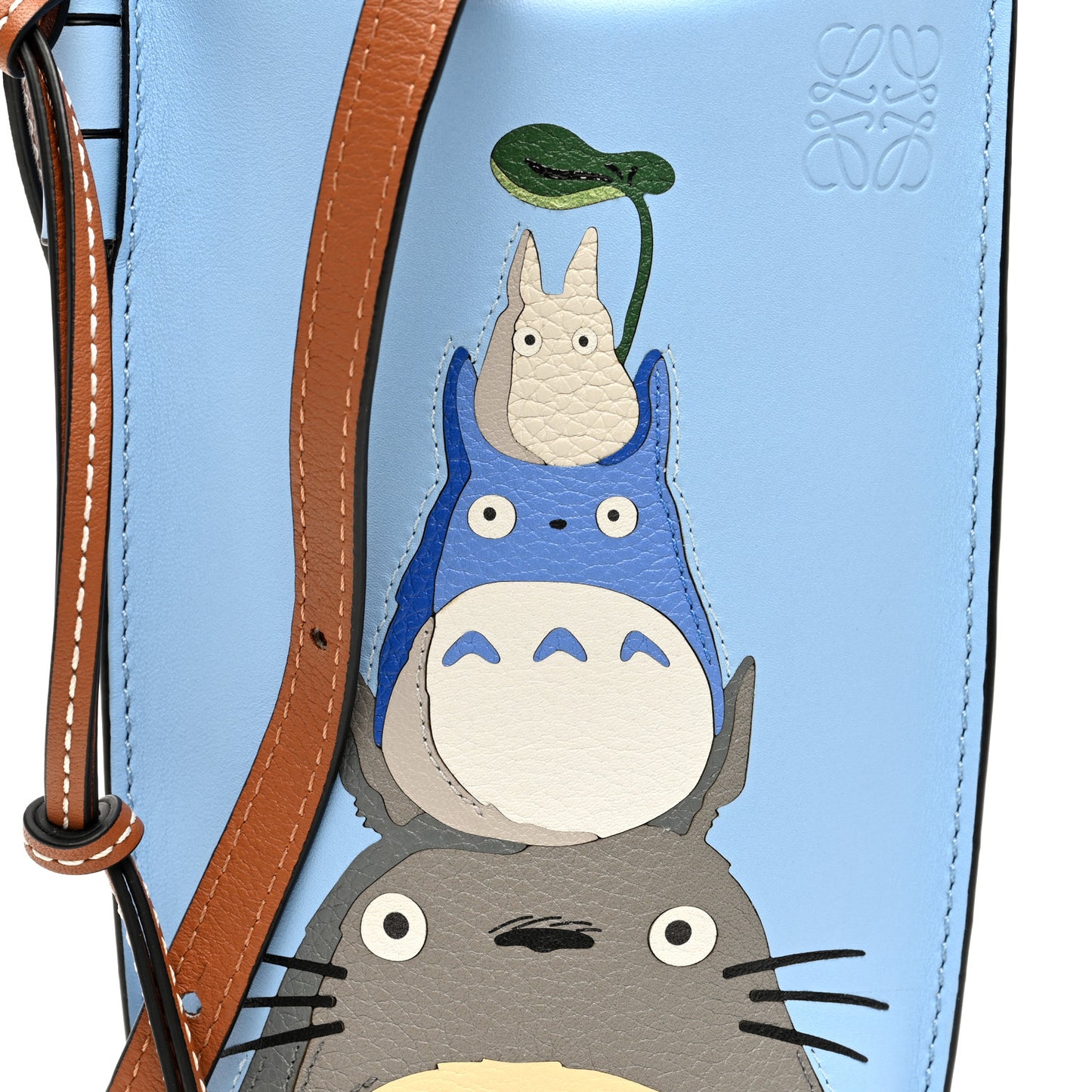 X MY NEIGHBOR TOTORO Calfskin Gate Pocket Blue Tan Multicolor