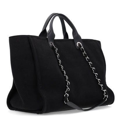 Chanel Canvas Pearl Medium Deauville Tote Black 3 of 10