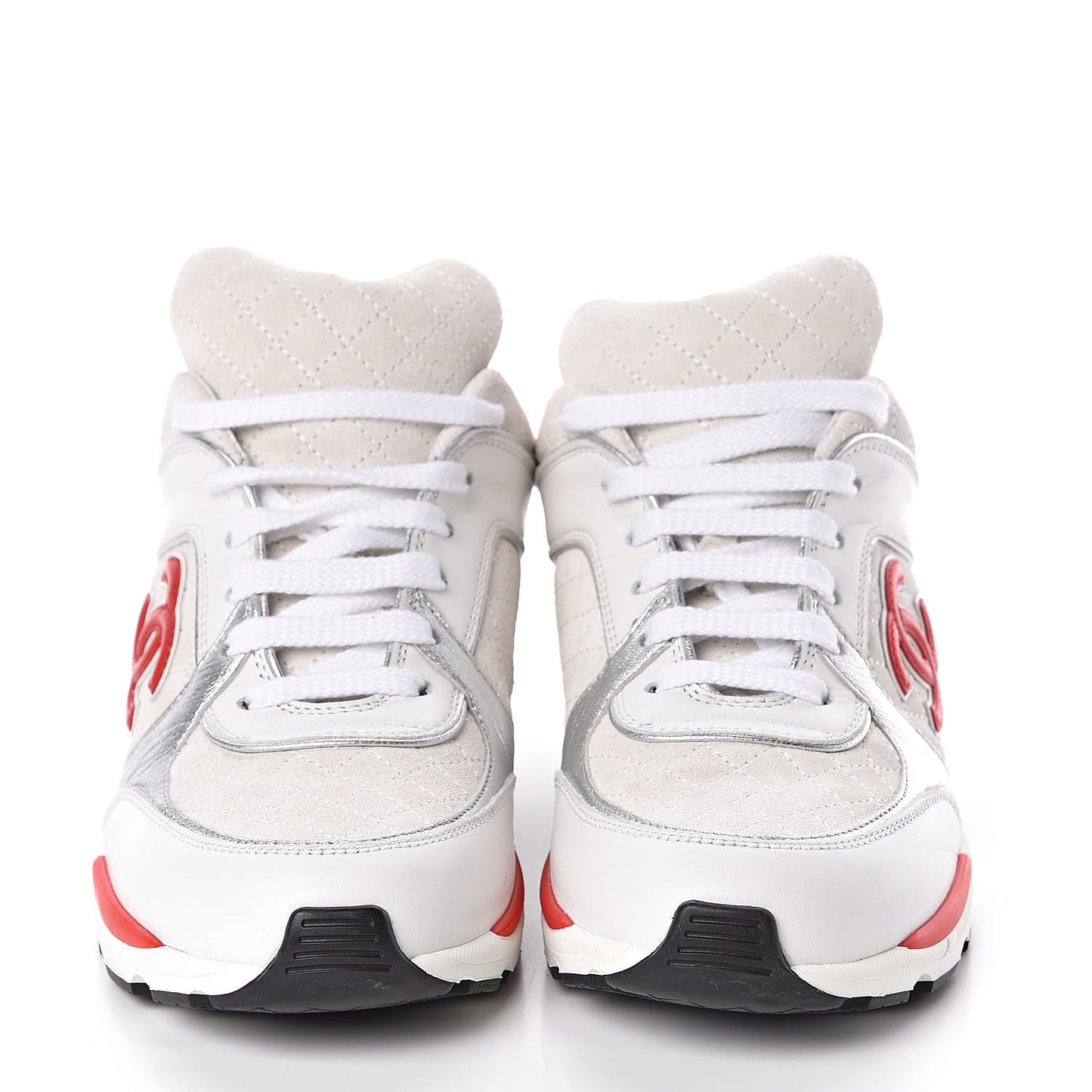 Suede Quilted CC Sneakers 38.5 Black White Red