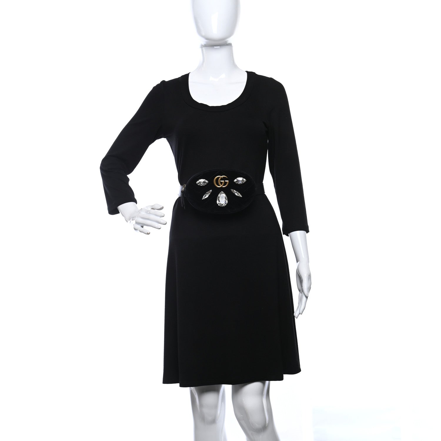 Gucci Velvet Matelasse Marquise Crystals GG Marmont Belt Bag 85 34 Black 2 of 11