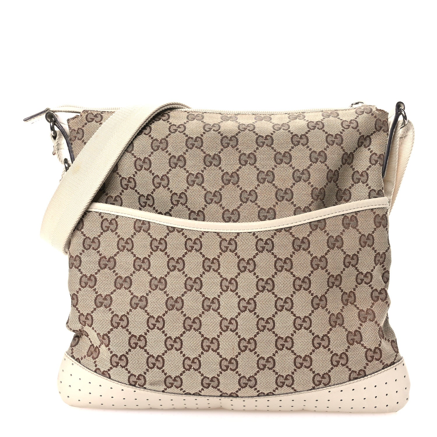 Gucci Monogram Calfskin Perforated Medium Flat Messenger Bag Off White 1 of 14