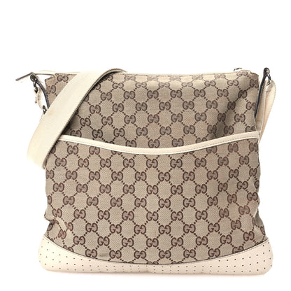 Gucci Monogram Calfskin Perforated Medium Flat Messenger Bag Off White 1 of 14