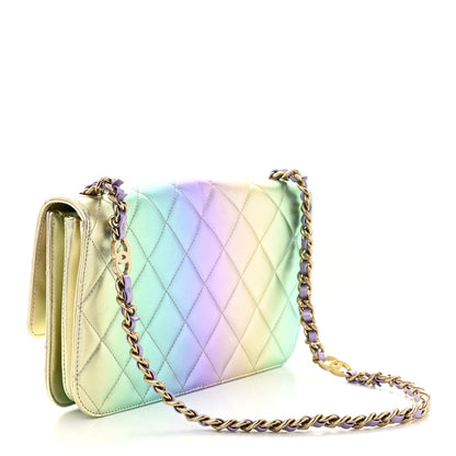 Chanel Gradient Metallic Lambskin Quilted Walking Mood Flap Bag Pink Purple Green 3 of 10