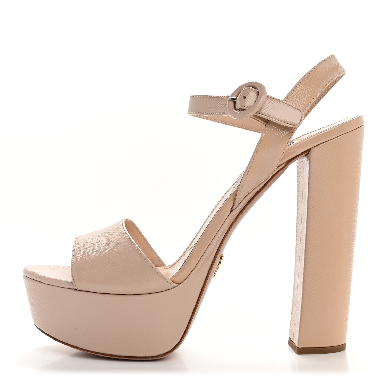Prada Vernice Saffiano Embossed Platform Sandals 41 Beige 1 of 10
