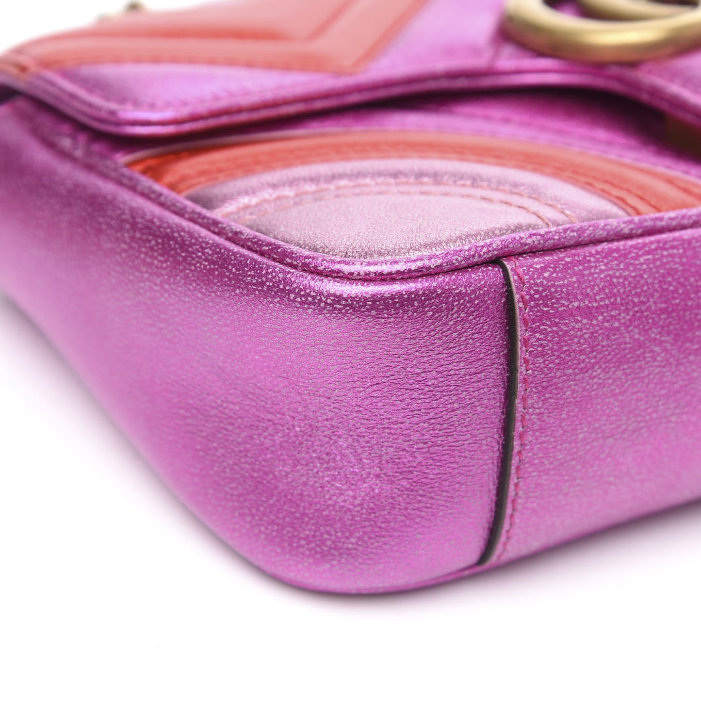 Metallic Calfskin Matelasse Mini GG Marmont Shoulder Bag Fuchsia