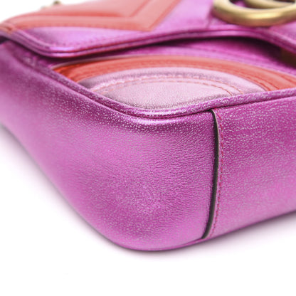 Gucci Metallic Calfskin Matelasse Mini GG Marmont Shoulder Bag Fuchsia 8 of 10