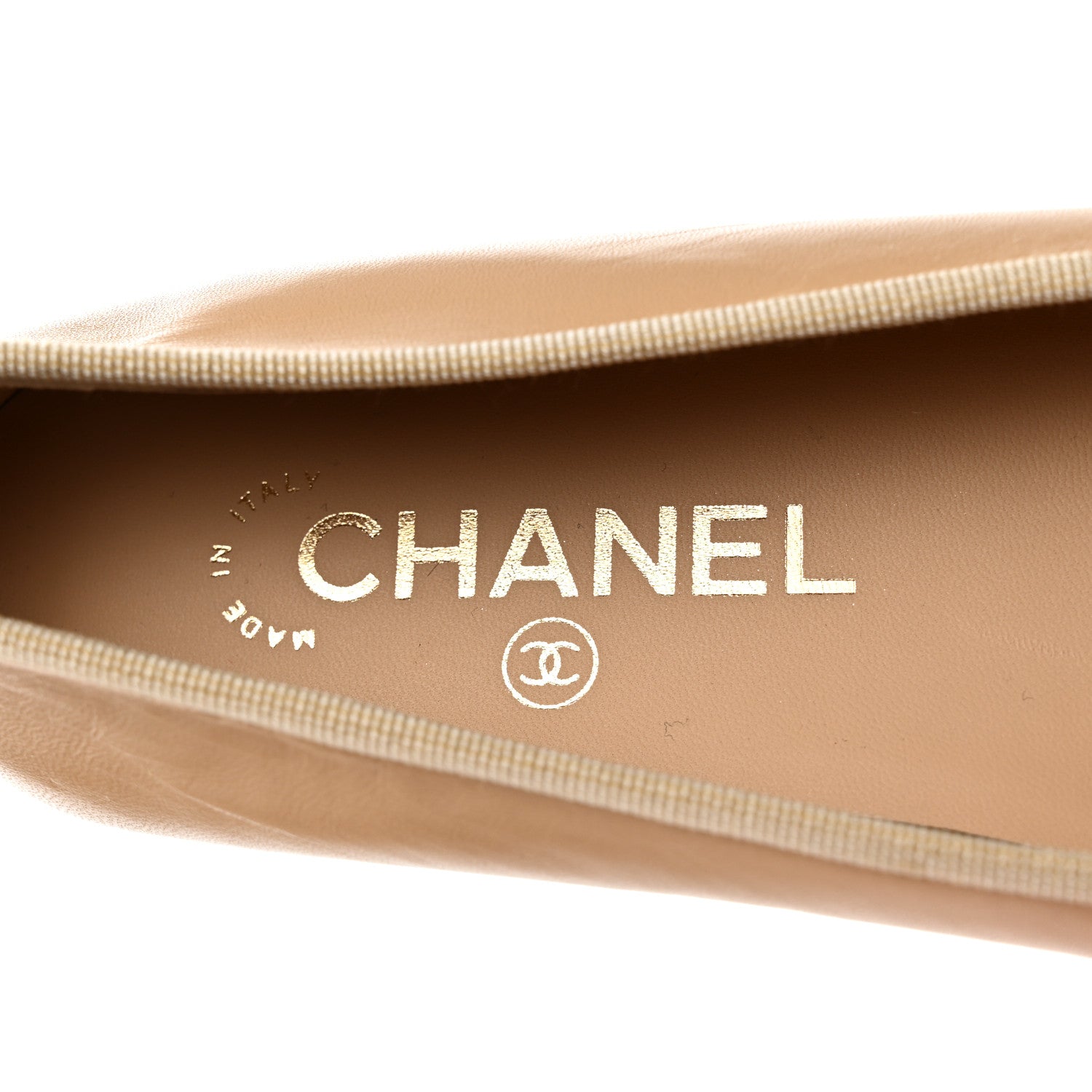 Chanel Lambskin Cap Toe CC Ballerina Flats 36 Beige Black 7 of 10