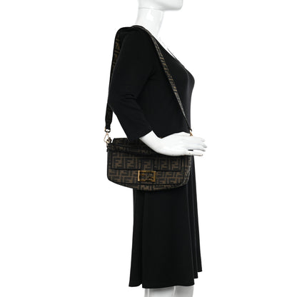 Fendi Fabric Jacquard FF 1974 Medium Baguette Tobacco Moro Black 2 of 12