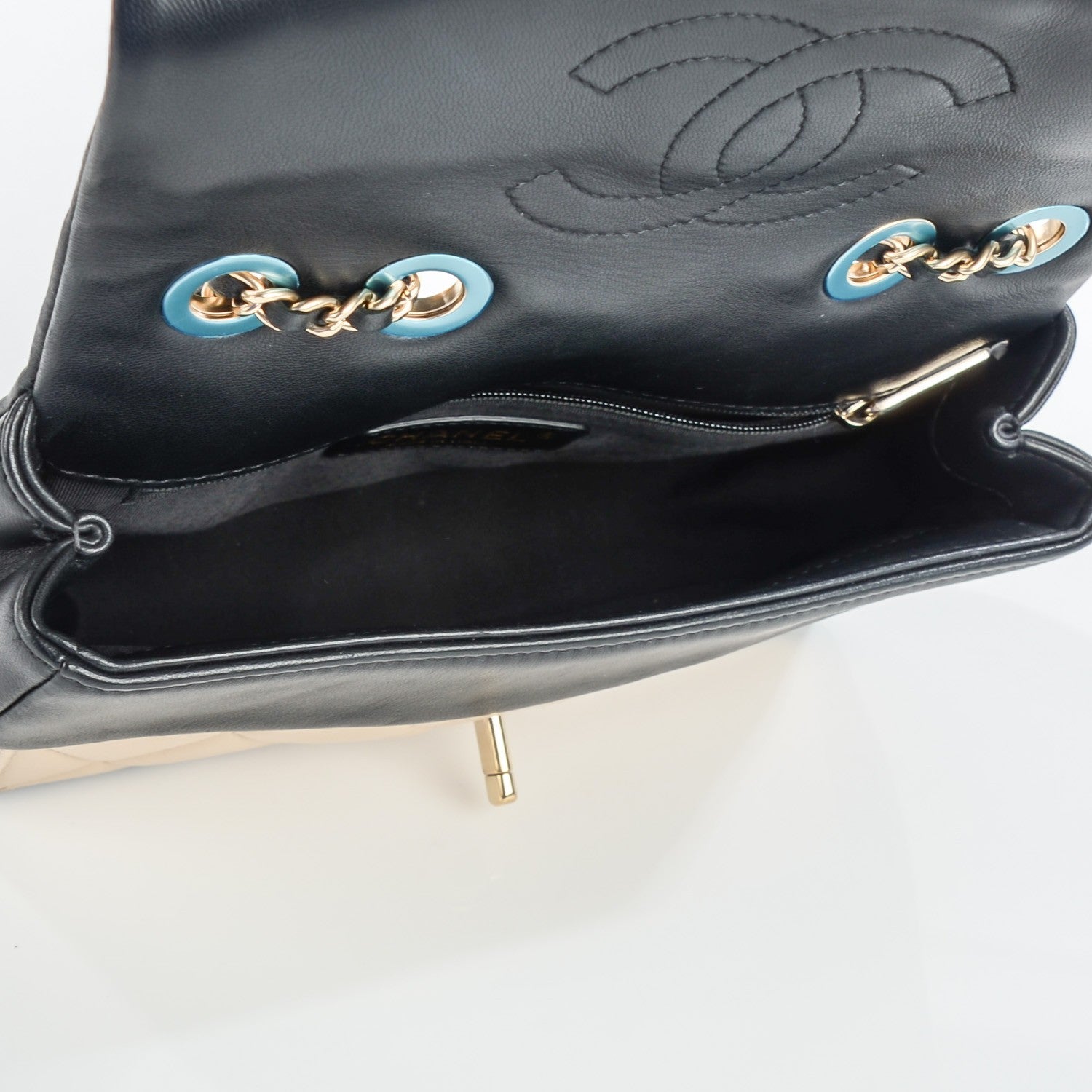 Chanel Lambskin Quilted Small Graphic Flap Beige Black 5 of 9