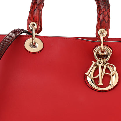 Christian Dior Calfskin Snakeskin Medium Diorissimo Tote Red 8 of 13