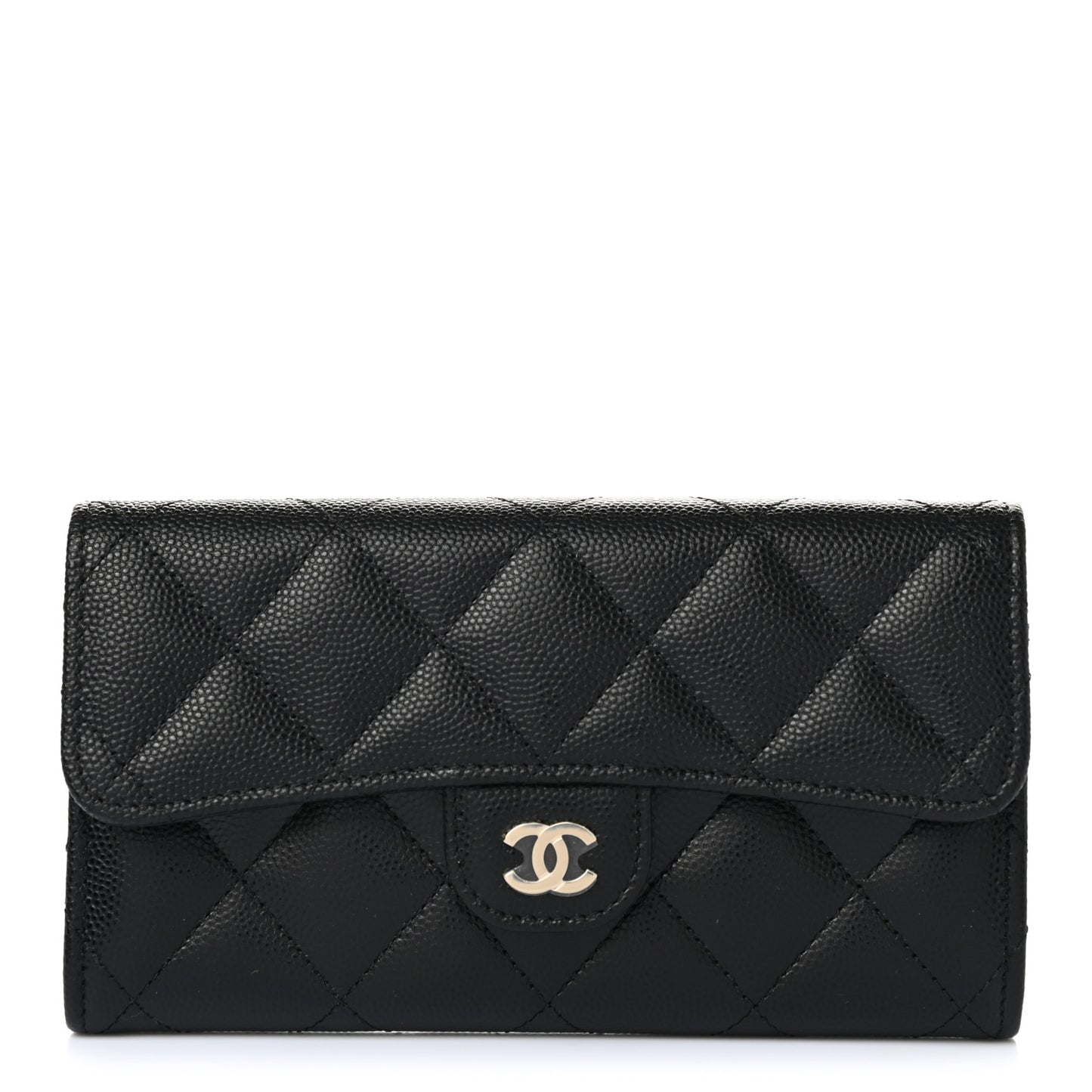 Caviar Quilted Medium Gusset Flap Wallet Black