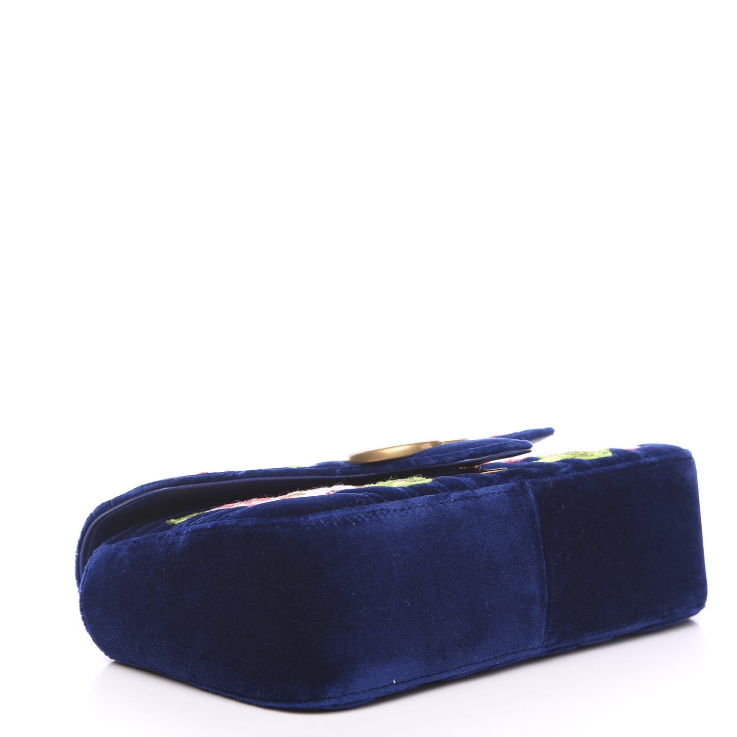 Velvet Matelasse Deer Embroidered Small GG Marmont Shoulder Bag Cobalt