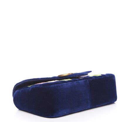 Gucci Velvet Matelasse Deer Embroidered Small GG Marmont Shoulder Bag Cobalt 3 of 10