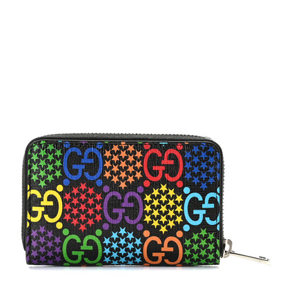 Gucci GG Supreme Monogram Psychedelic Zip Around Card Case Wallet Black 1 of 7