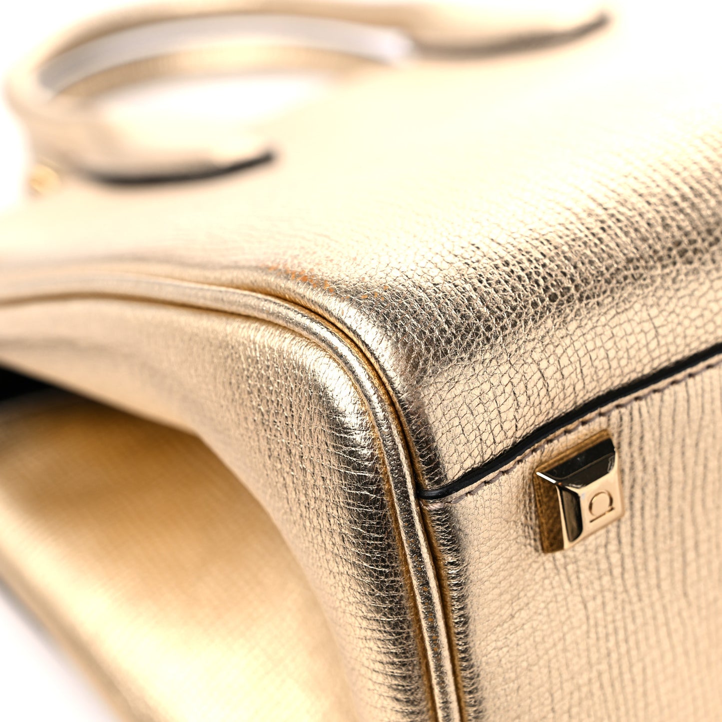 Metallic Hammered Calfskin Studio Top Handle Bag Gold