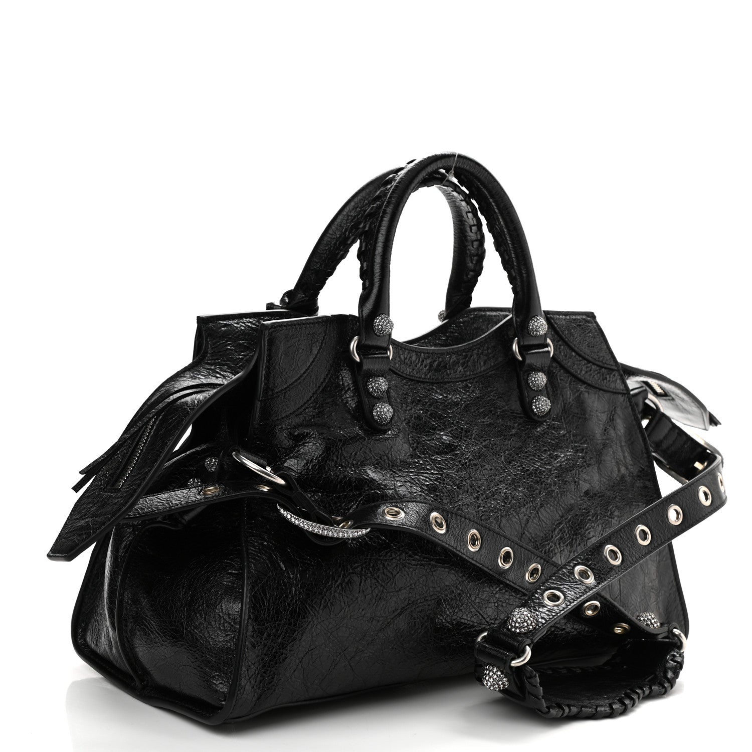 Balenciaga Agneau Arena Crystal Neo Cagole City Handbag Black 3 of 10