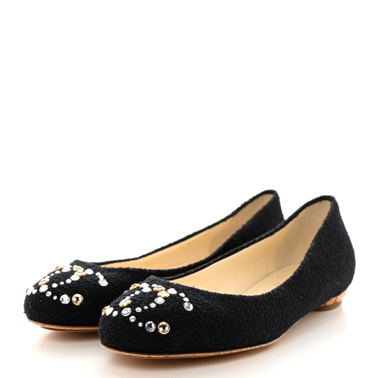 Tweed Crystal CC Ballerina Flats 39.5 Black