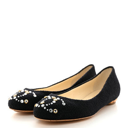 Chanel Tweed Crystal CC Ballerina Flats 39.5 Black 3 of 9
