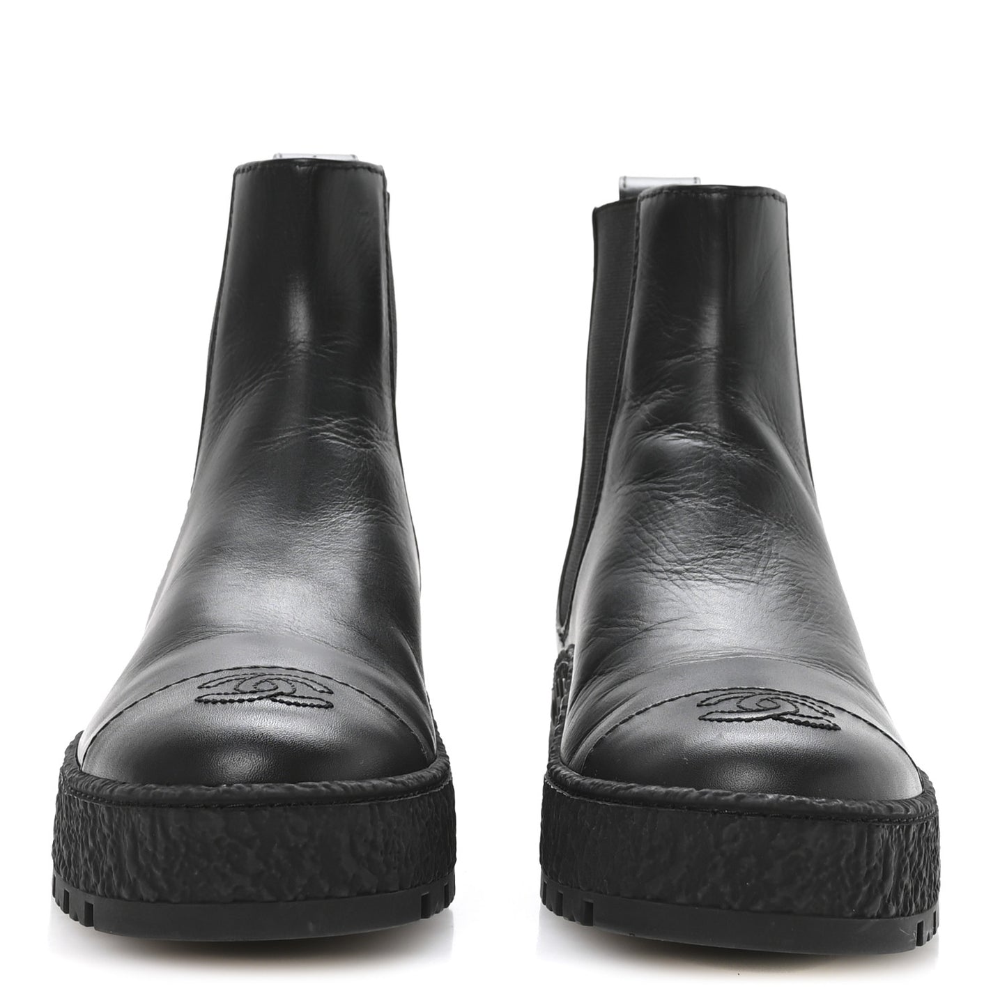 Calfskin Cap Toe CC Ankle Boots 37 Black
