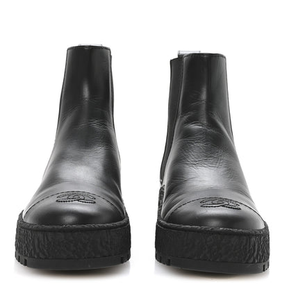 Chanel Calfskin Cap Toe CC Ankle Boots 37 Black 3 of 9