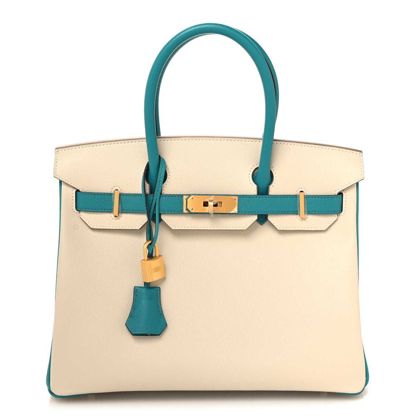 Epsom Horseshoe Bi Color Birkin 30 Craie Bleu Paon