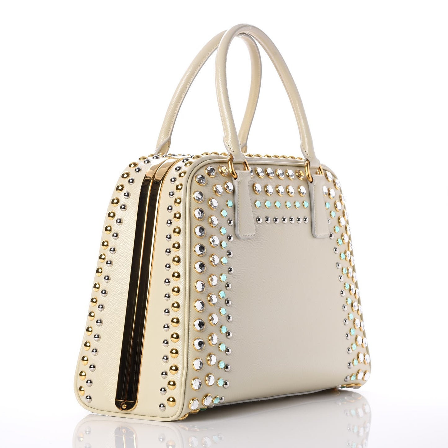 Saffiano Vernice Crystal Pyramid Bag Talco