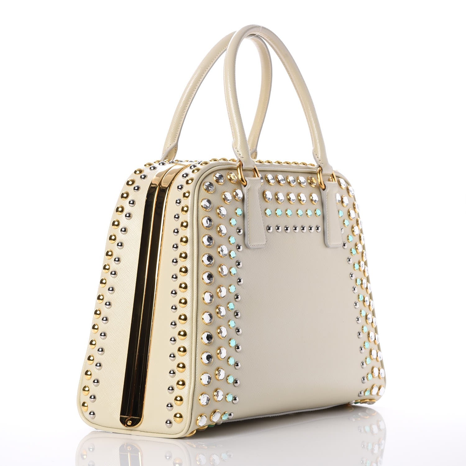 Prada Saffiano Vernice Crystal Pyramid Bag Talco 3 of 13