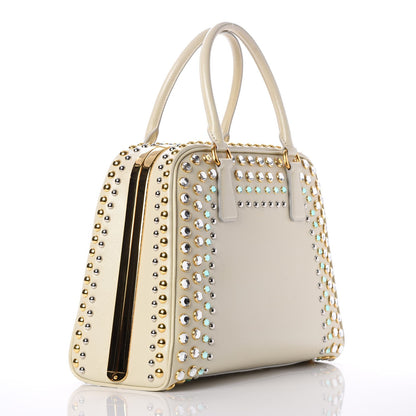 Prada Saffiano Vernice Crystal Pyramid Bag Talco 3 of 13