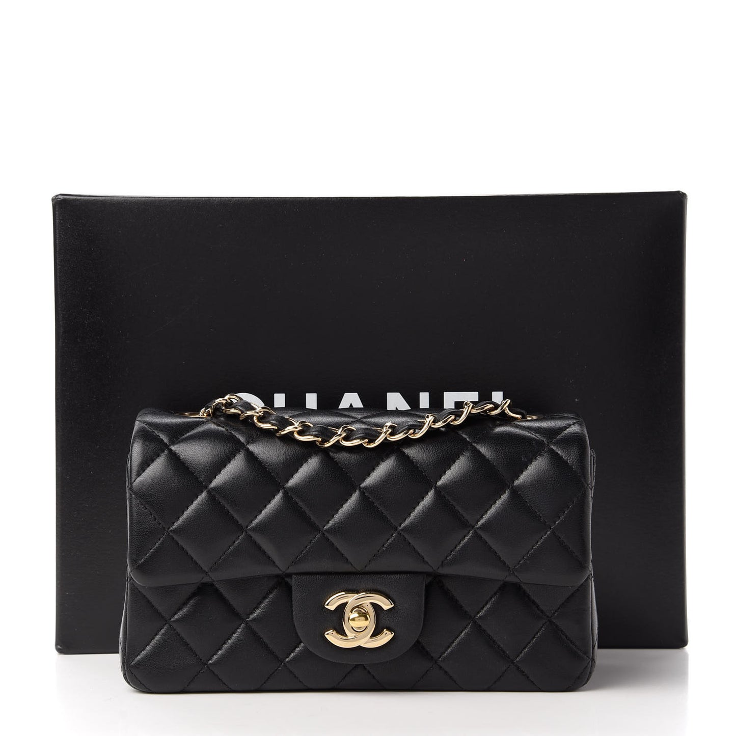 Lambskin Quilted Mini Rectangular Flap Black