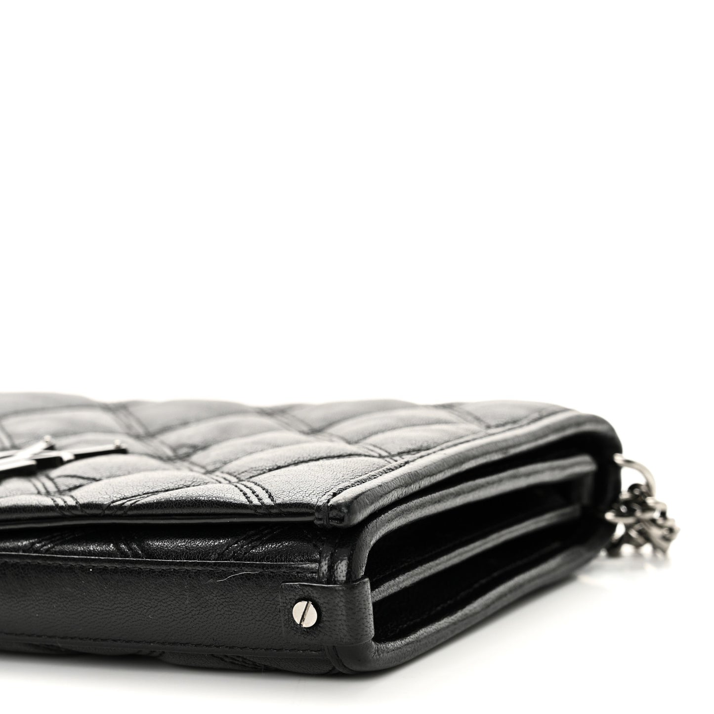 Lambskin Diamond Quilted Becky Chain Wallet Black