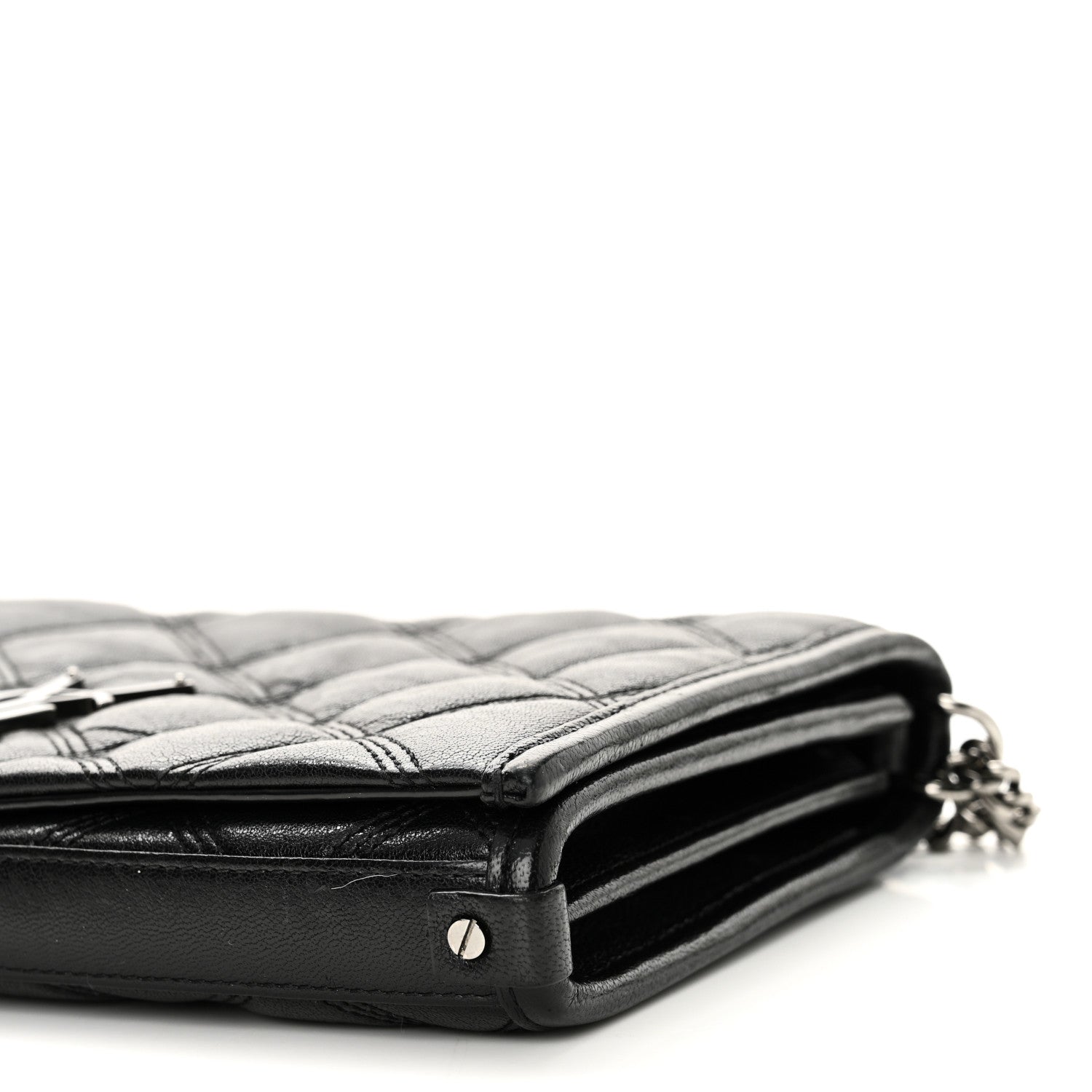 Saint Laurent Lambskin Diamond Quilted Becky Chain Wallet Black 14 of 17