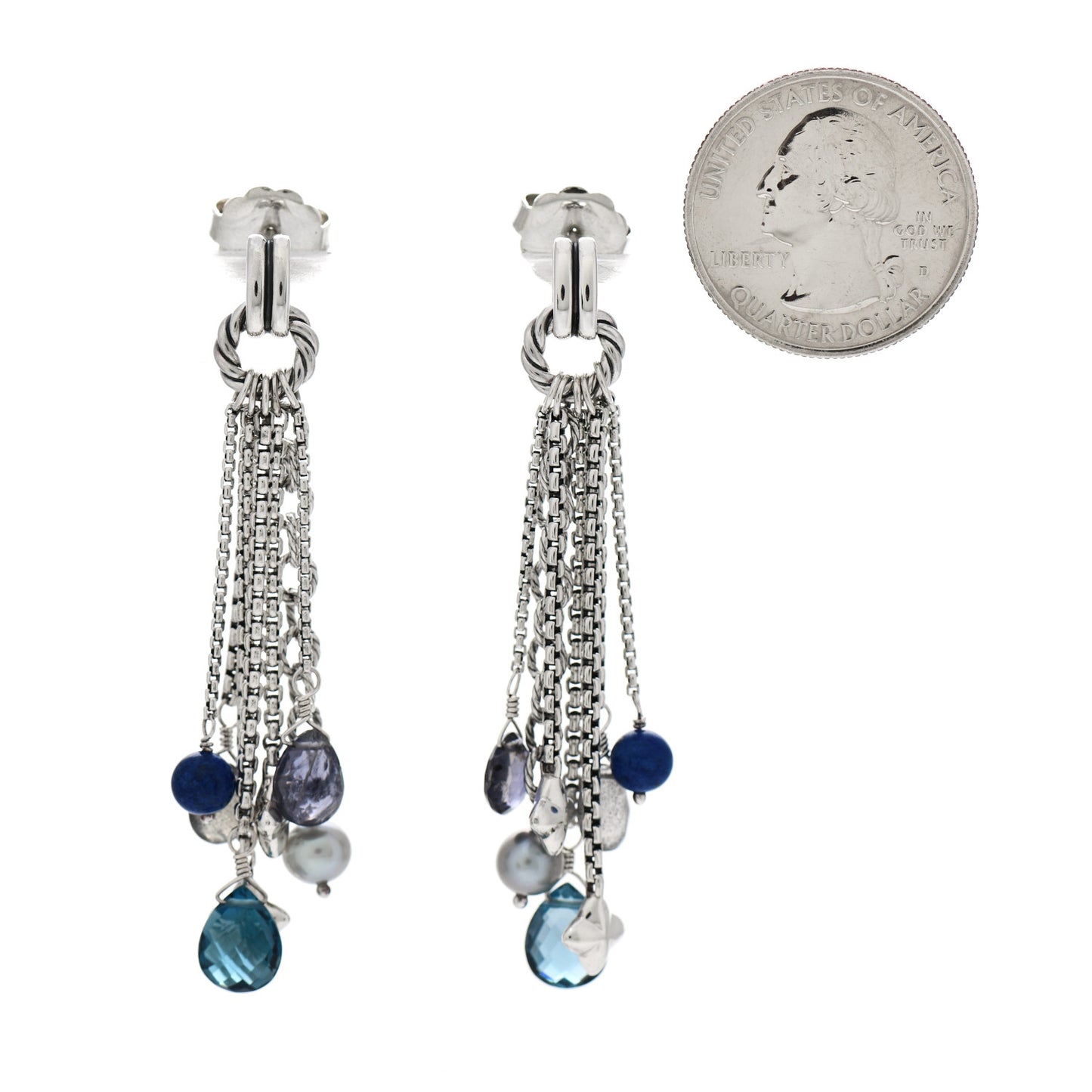 Sterling Silver Hampton Blue Topaz Iolite Pearl Moonstone Lapis Lazuli Bijoux Drop Earrings