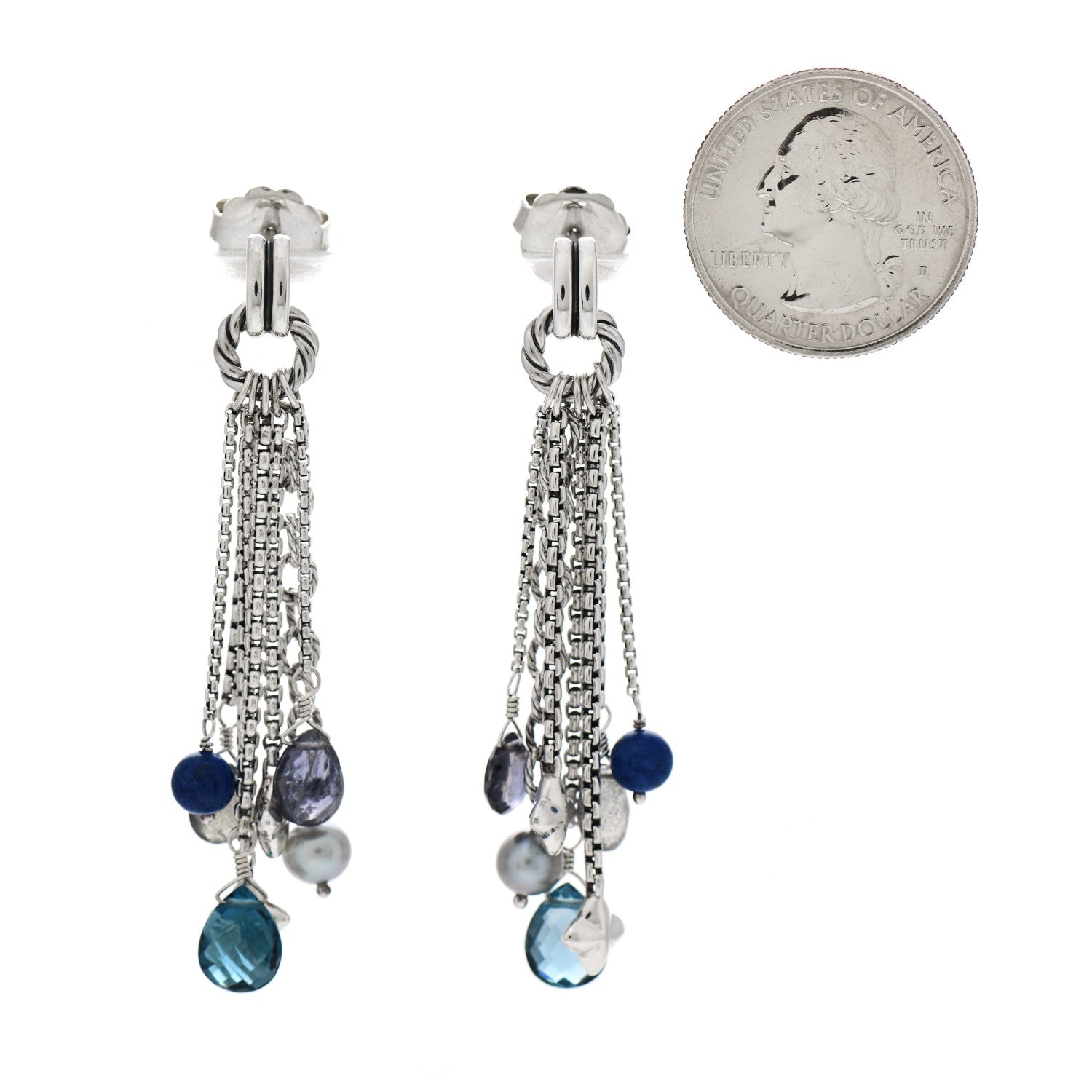 David Yurman Sterling Silver Hampton Blue Topaz Iolite Pearl Moonstone Lapis Lazuli Bijoux Drop Earrings 2 of 4