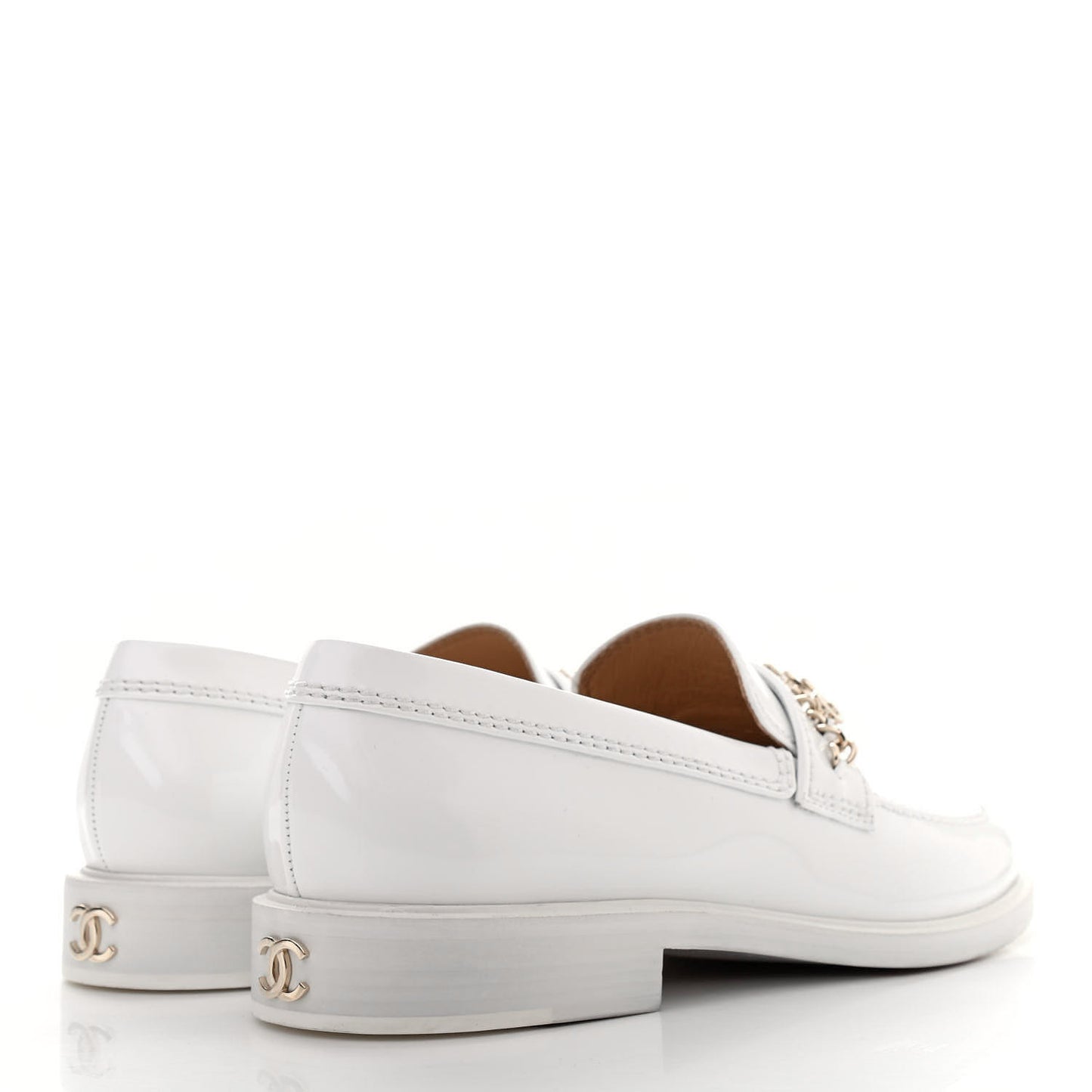 Shiny Calfskin Logo Loafers 41 White