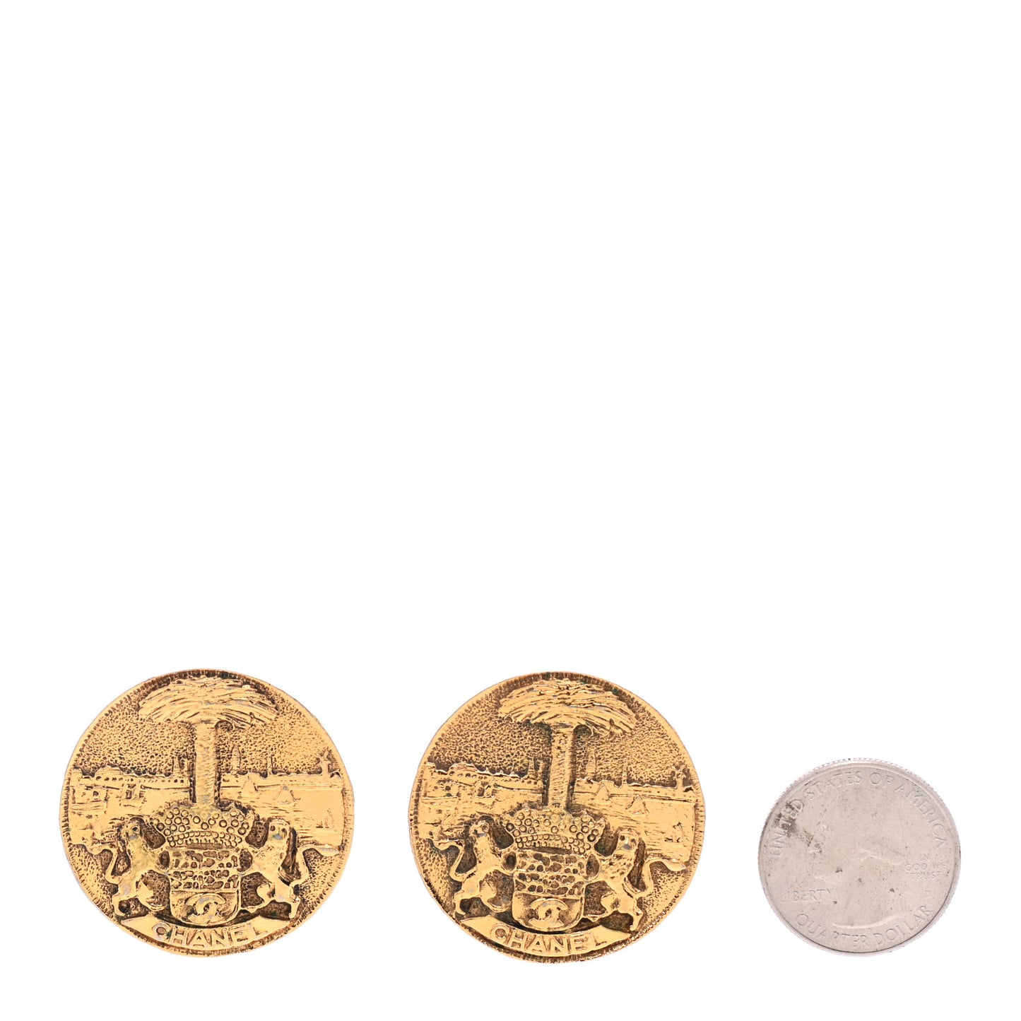 Metal CC Button Clip On Earrings Gold