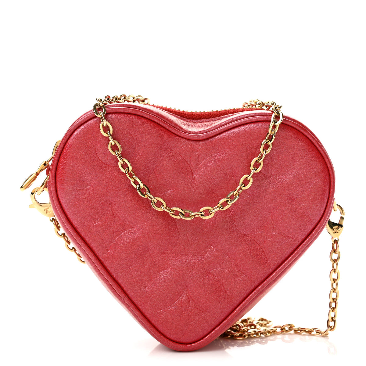 Louis Vuitton Lambskin Embossed Monogram Fall In Love Sac Coeur Heart Chain Bag Lipstick Red 1 of 10