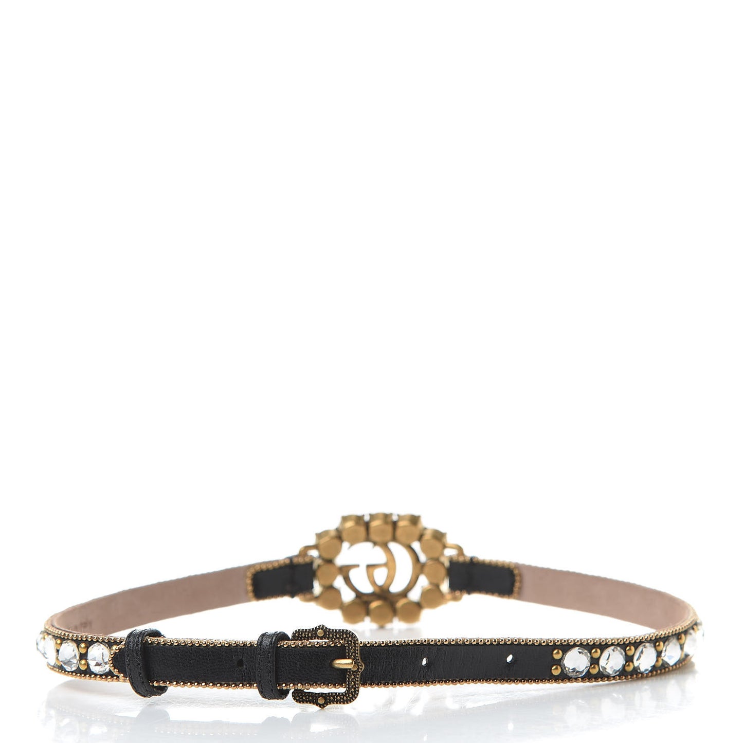 Calfskin Crystal Embellished Double G Choker Necklace Black