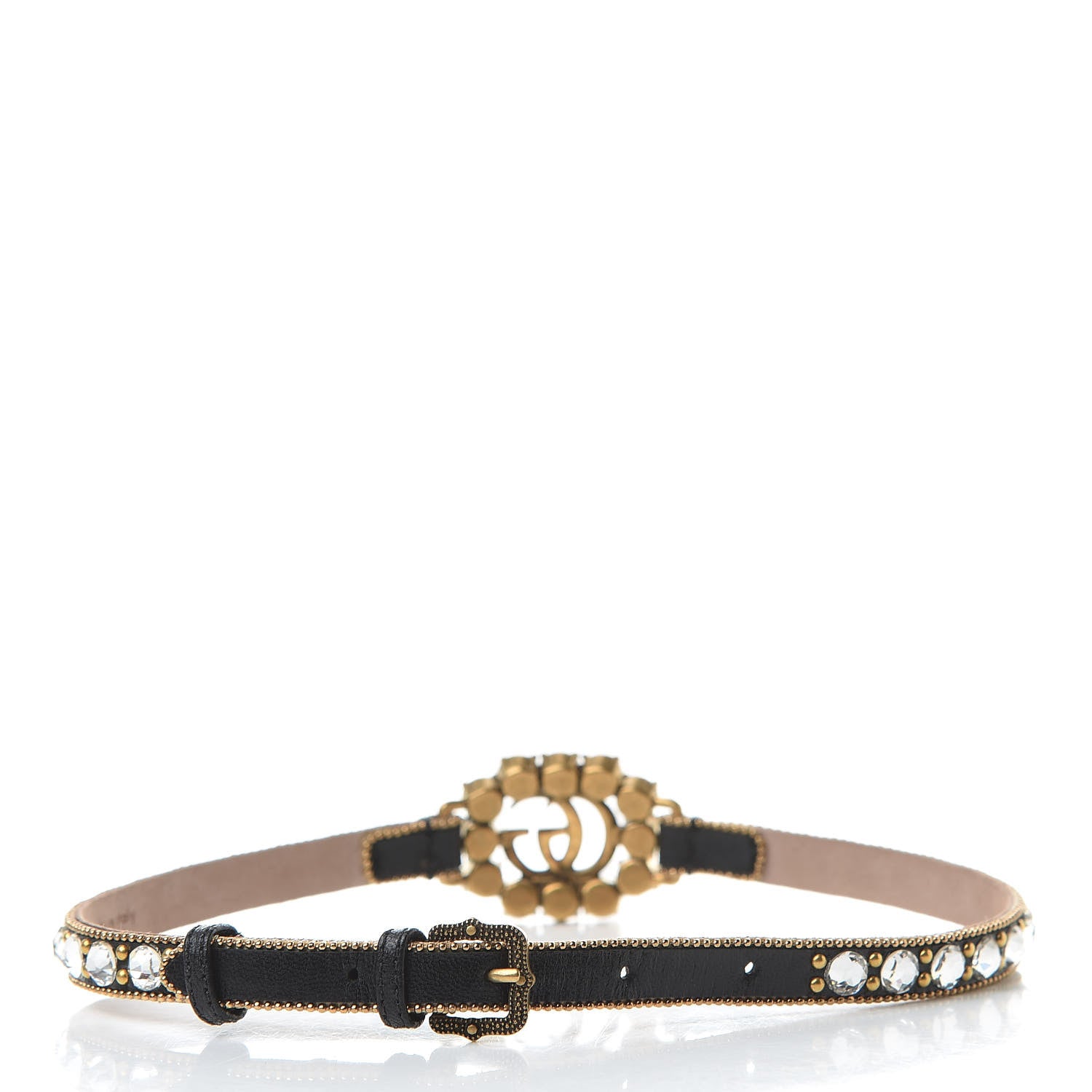 Gucci Calfskin Crystal Embellished Double G Choker Necklace Black 3 of 5