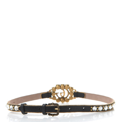 Gucci Calfskin Crystal Embellished Double G Choker Necklace Black 3 of 5