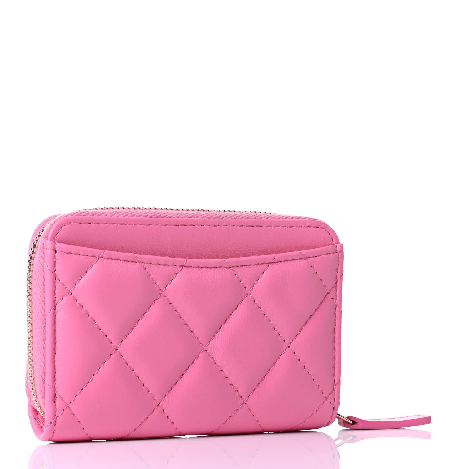Chanel Lambskin Quilted Zip Around Coin Purse Wallet Pink Yellow 3 of 8