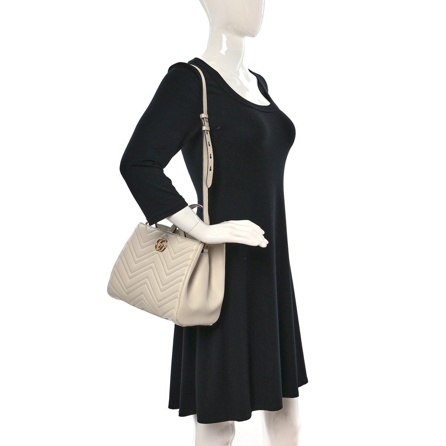 Gucci Calfskin Matelasse Small GG Marmont Tote White 2 of 12