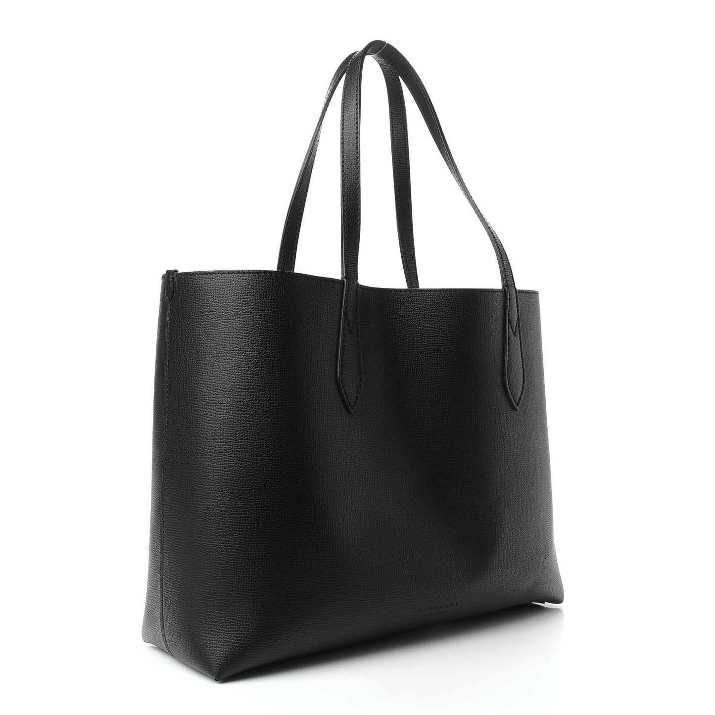 Grainy Calfskin Haymarket Check Medium Reversible Tote Black